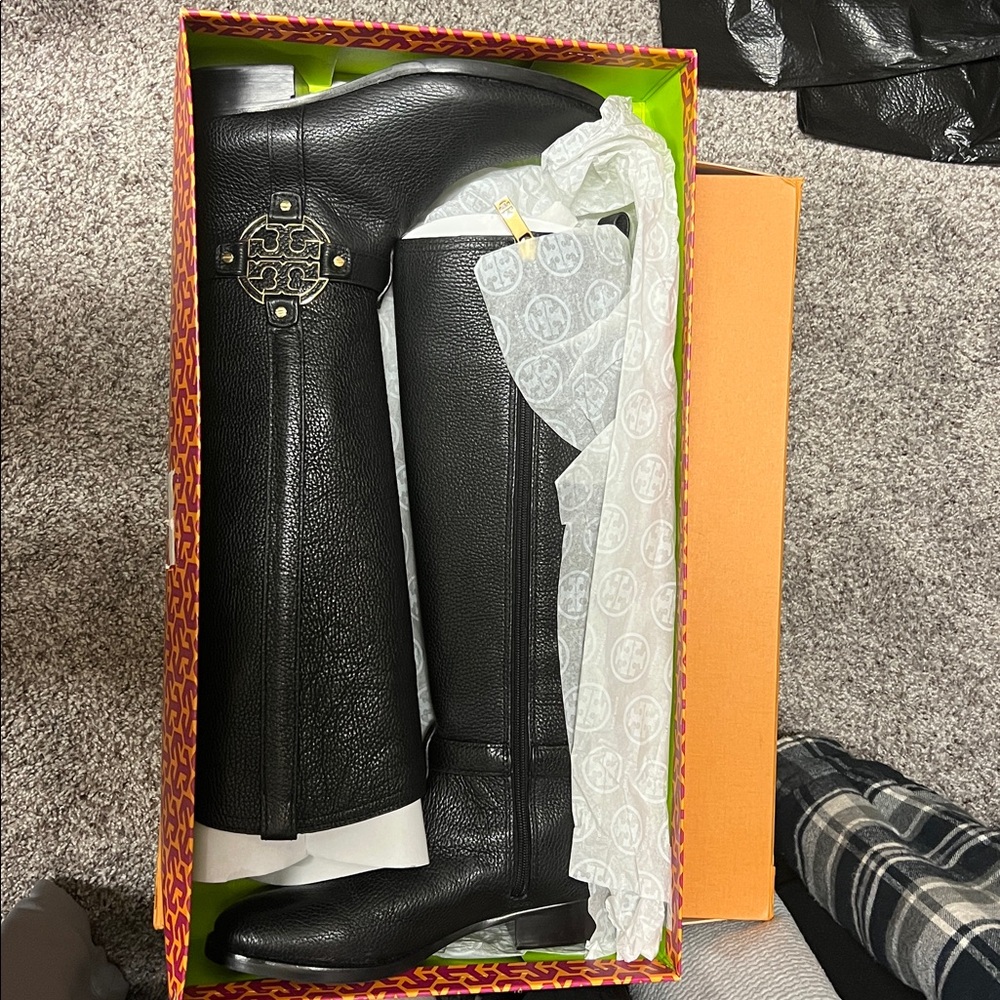 Tory Burch Black Leather Knee-High Boots
